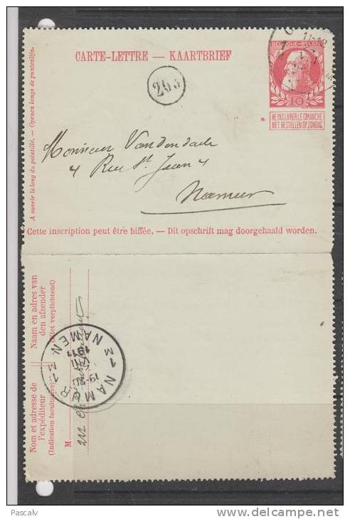 Carte Du 24/08/1911 De Ostende Vers Namur - Postbladen