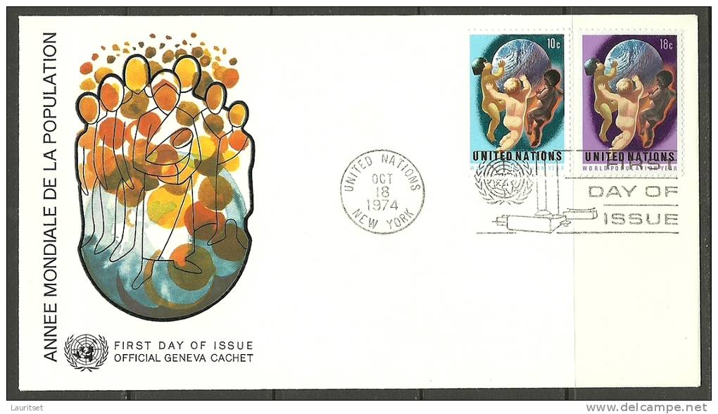 United Nations New York  18.10.1974 FDC Naciones Unidas UN Annee De La Population - Lettres & Documents