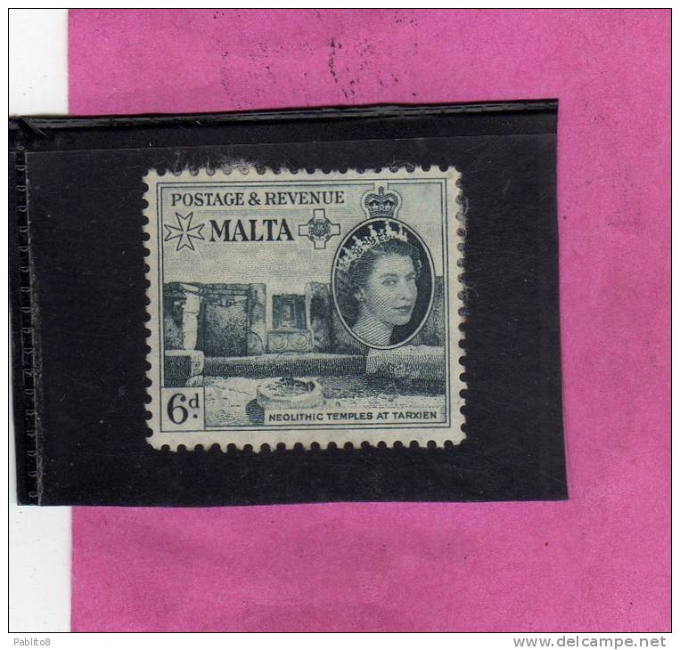 MALTA GREAT BRITAIN GRAN BRETAGNA 1956 QUEEN ELISABETH II NEOLITHIC TEMPLES TARXIEN - REGINA ELISABETTA TEMPLI MH - Malte (...-1964)