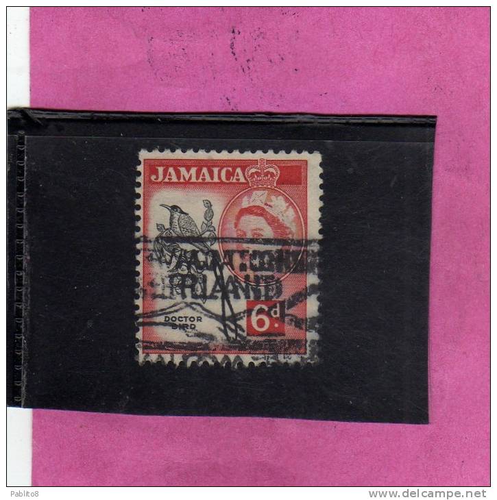 JAMAICA GIAMAICA GREAT BRITAIN GRAN BRETAGNA 1956 QUEEN ELISABETH II DOCTOR BIRD UCCELLO DOTTORE 6p USED USATO - Jamaica (...-1961)