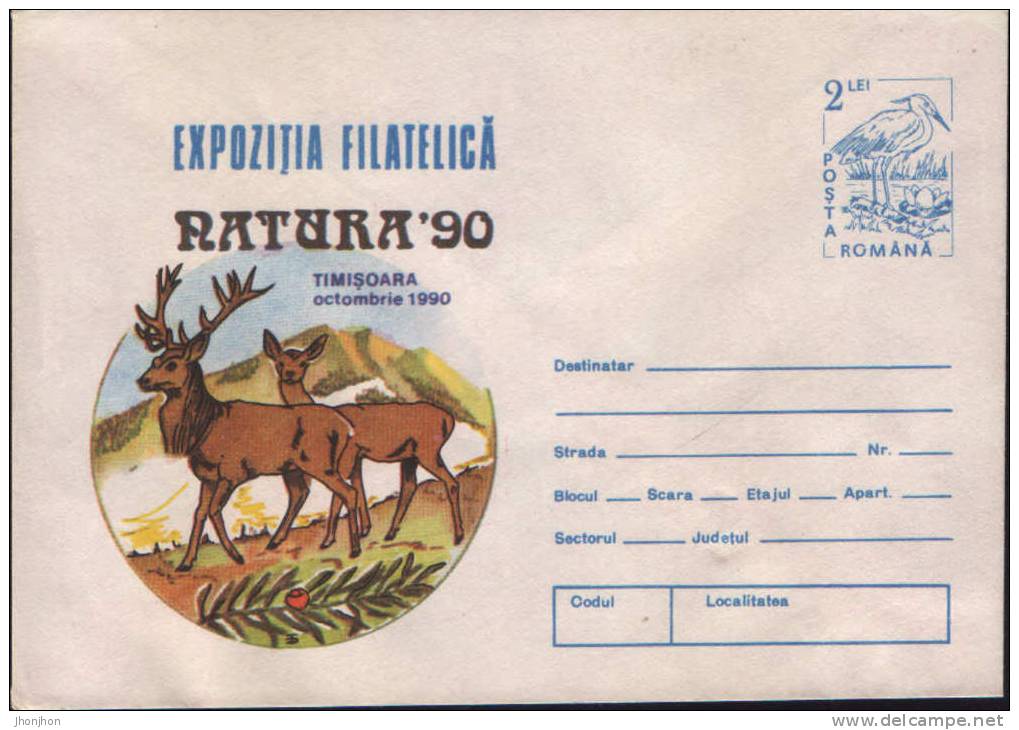Romania-Postal Stationery Cover 1990- Deer; Chevreuil; Hirsch - Unused - Game