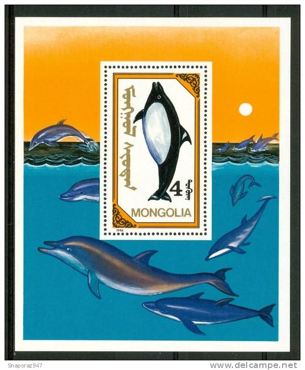 1990 Mongolia Delfini Dolphins Dauphins Pesci Fishes Fische Poissons Block MNH** Lux195 - Dauphins