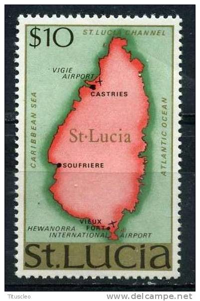 SAINTE LUCIE 349** 10$ Or, Noir, Vert Et Rose Carte De L'Île - St.Lucia (1979-...)