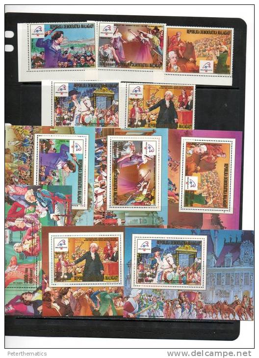 MADAGASCAR,1989,FRENCH REVOLUTION, 5v+5 DELUXE S/SHEETS+S/SHEET, MNH - Rivoluzione Francese