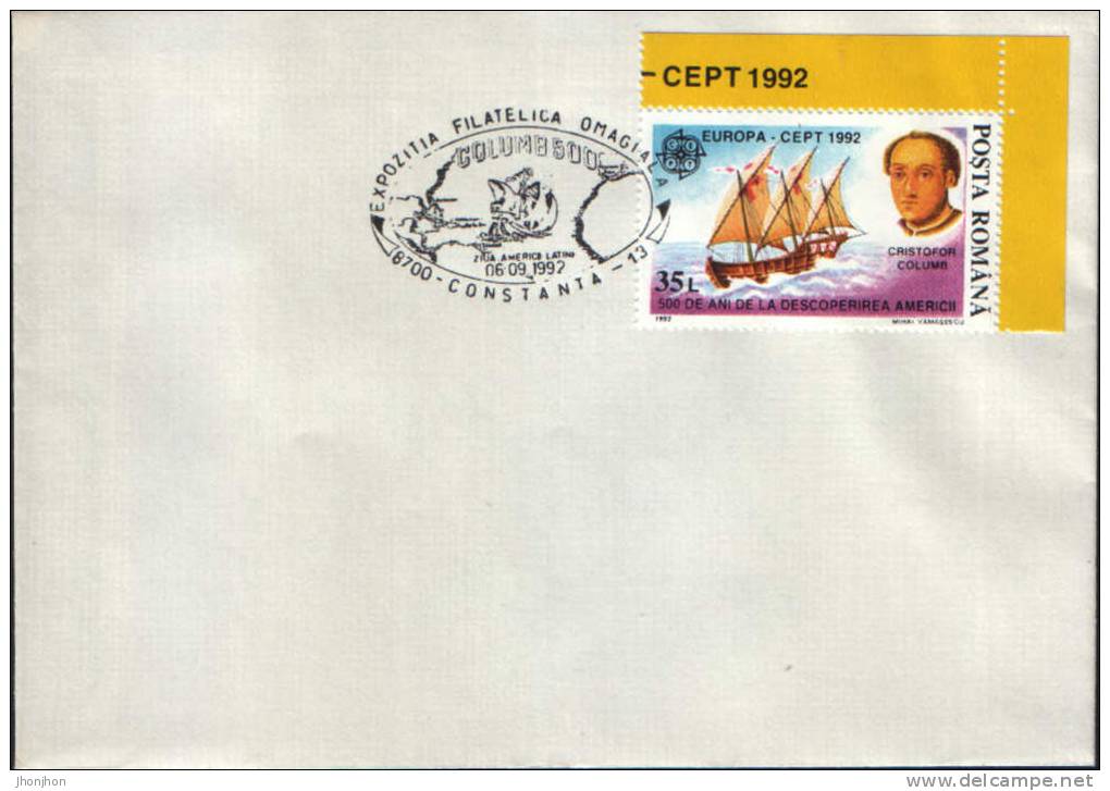 Romania-Occasionally Envelope 1992-Cristofor Columb-500 Years Since The Discovery Of America - Christopher Columbus