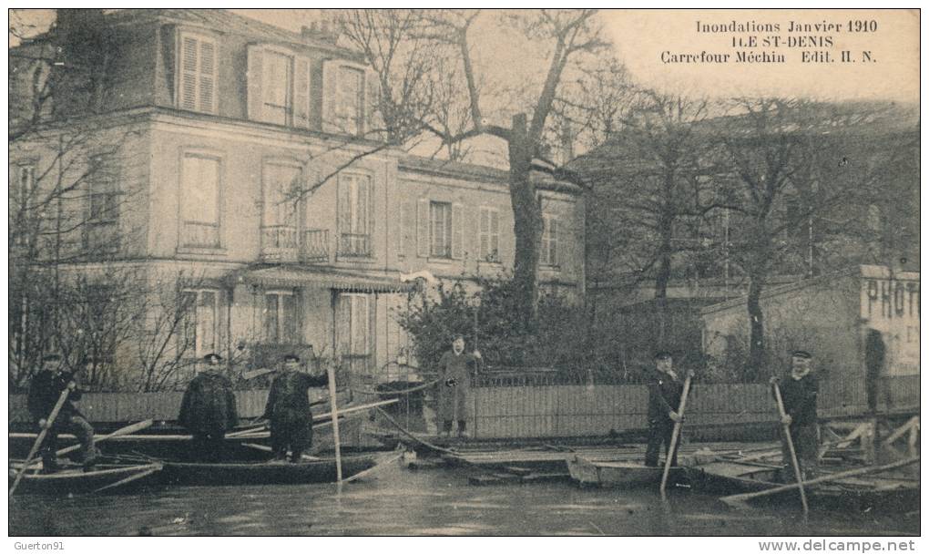 ( CPA 93 )  ILE-SAINT-DENIS  /  Inondations Janvier 1910  -  Carrefour Méchin  - - L'Ile Saint Denis