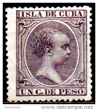 1890 "Baby" Key-type -1c. - Purple MH - Cuba (1874-1898)