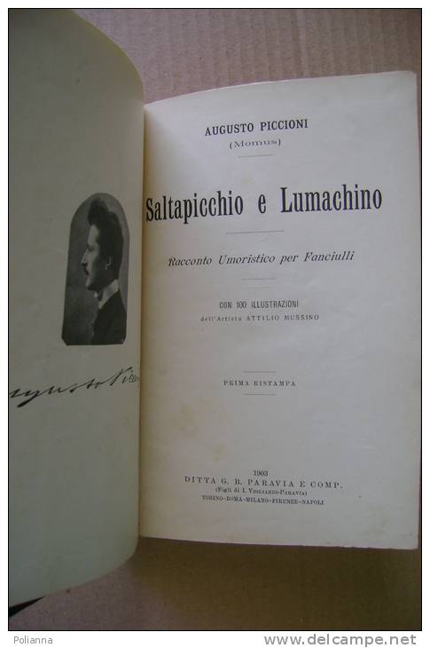 PEV/38 Augusto Piccioni SALTAPICCHIO E LUMACHINO Paravia 1903/ill.Attilio Mussino - Antiguos