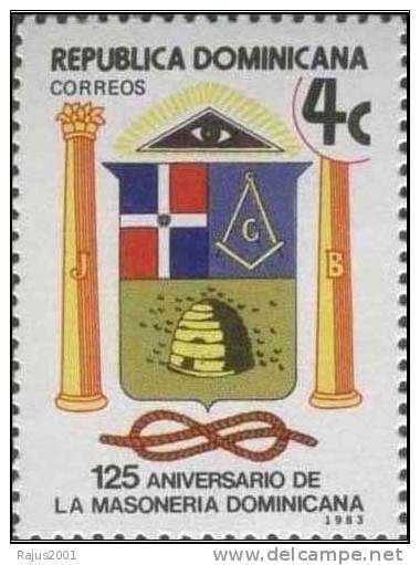 Beehive / Honeybee, Masonic Lodge, Freemasonry, MNH 1983 Scott 888 Dominican Republic, Extremely RARE - Massoneria
