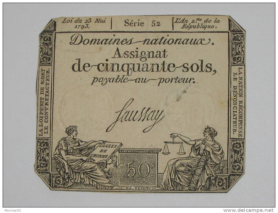 Domaines Nationaux - Assignat De Cinquante Sols - Loi Du 23 Mai 1793. - Assignats & Mandats Territoriaux