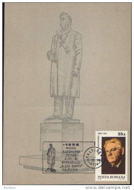 Romania-Maximum Postcard 1982-Mihail Sadoveanu,writer-Grand Master Of United Romanian Freemasonry-2/scans - Franc-Maçonnerie