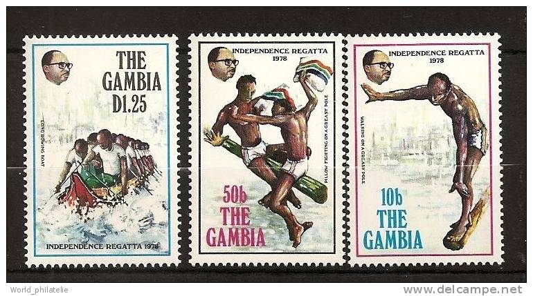 Gambie Gambia 1978 N° 366 / 8 ** Indépendance, Timon, Bataille De L´oreiller, Long Bateau à Rames, Equilibre, Rameurs - Gambie (1965-...)