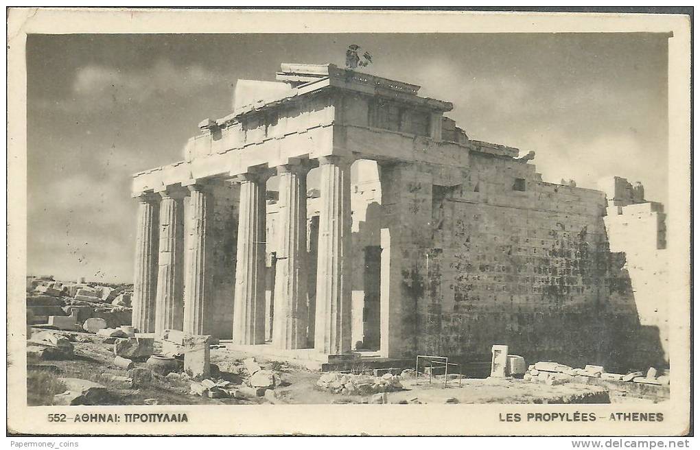 EUROPE - GREECE 1940 ATHENS PROPYLAEA POSTCARD TO EGYPT PORT SAID - ATHENES LES PROPYLEES CARTE GRECE-GRÈCE A EGYPTE - Grecia