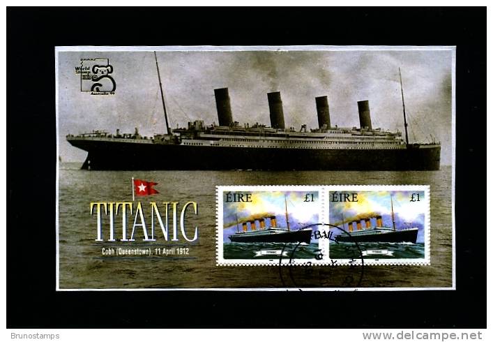 IRELAND/EIRE - 1999  TITANIC MS OVERPRINTED AUSTRALIA WORLD STAMP EXPO FINE USED - Hojas Y Bloques