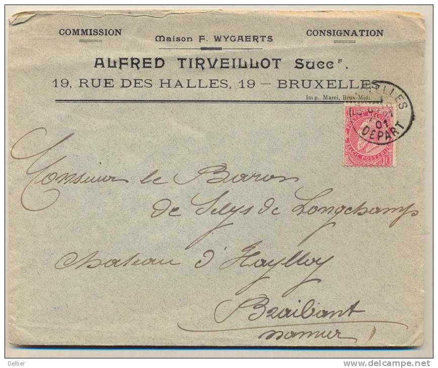 _2n434:omslag/ N° 58-tab: BRUXELLES DEPARt > CINEY 01> ...Baron De Selys Habay... - 1893-1900 Schmaler Bart