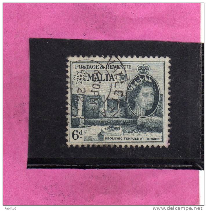 MALTA GREAT BRITAIN GRAN BRETAGNA 1956 QUEEN ELISABETH II NEOLITHIC TEMPLES TARXIEN - REGINA ELISABETTA TEMPLI USED - Malte (...-1964)