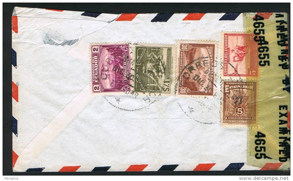 1942?  Censored Air Mail Letter To USA   SC 487, C68, C71, RA 48, RA49 - Ecuador
