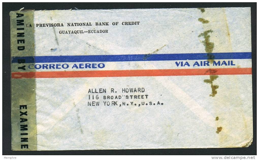 1943  Censored Air Mail Letter To USA   SC 380, 487,  C71, RA49 , RA54 - Ecuador