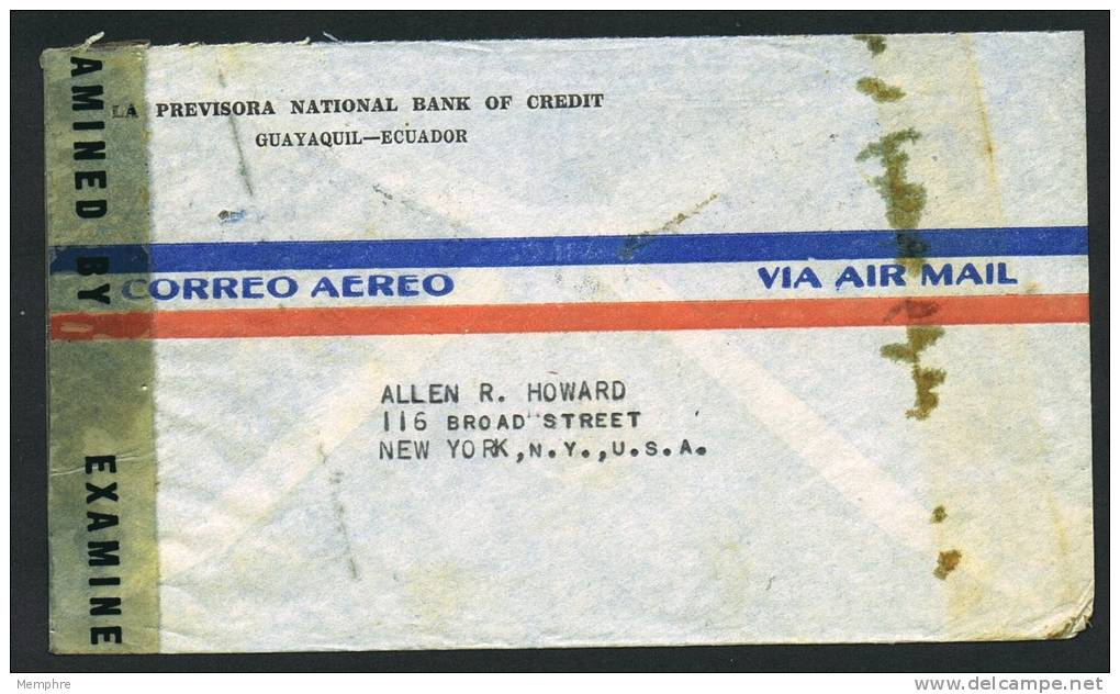 1943  Censored Air Mail Letter To USA   SC 380, 487,  C71, RA49 , RA54 - Equateur