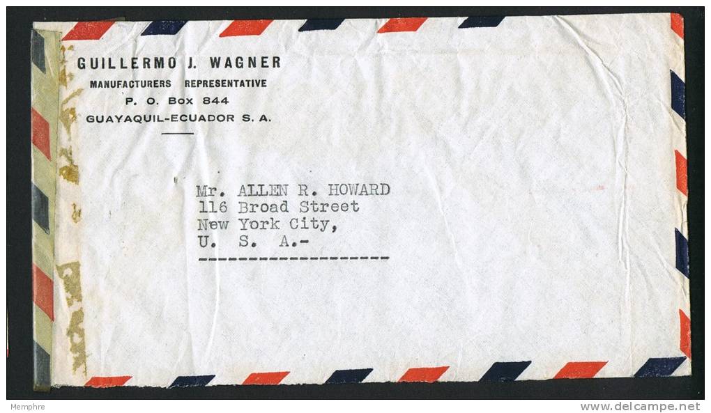 1943  Censored Air Mail Letter To USA   SC 380, 487,  C71, RA49 , RA53 - Equateur