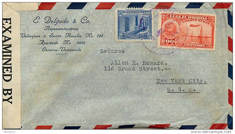 1943?  Censored Air Mail Letter To USA  Sc 370, C96 - Venezuela