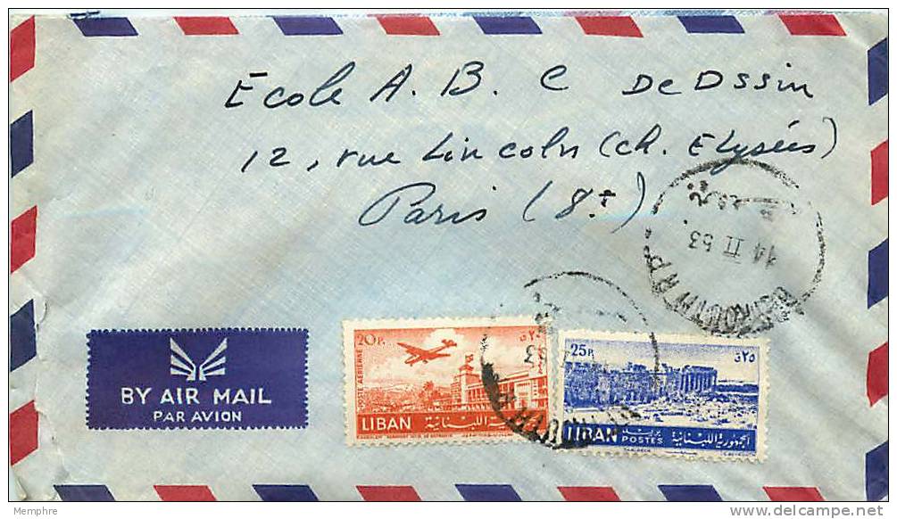 1953  Lettre Avion Pour La France  Mi Nr 470, 476 - Libanon