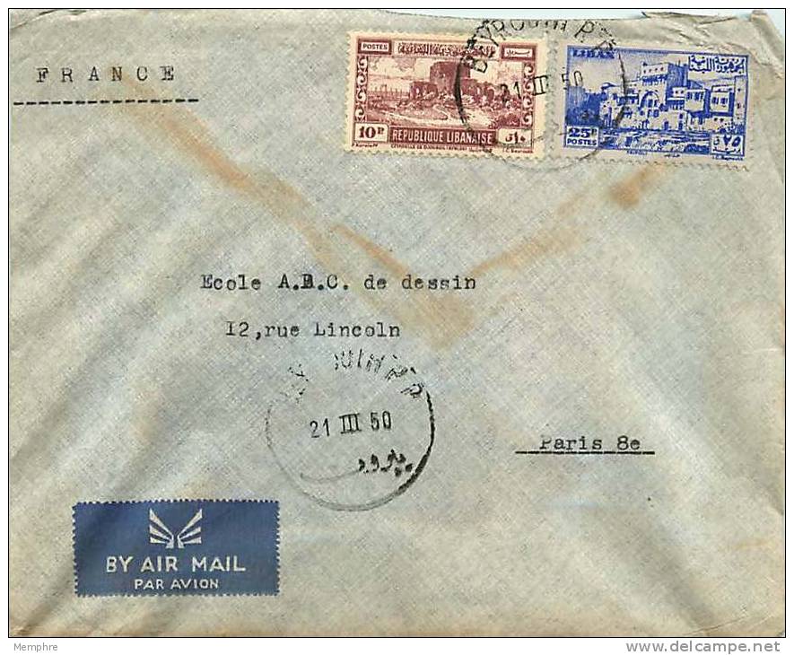 1950  Lettre Avion Pour La France  Mi Nr 358, 417 - Lebanon