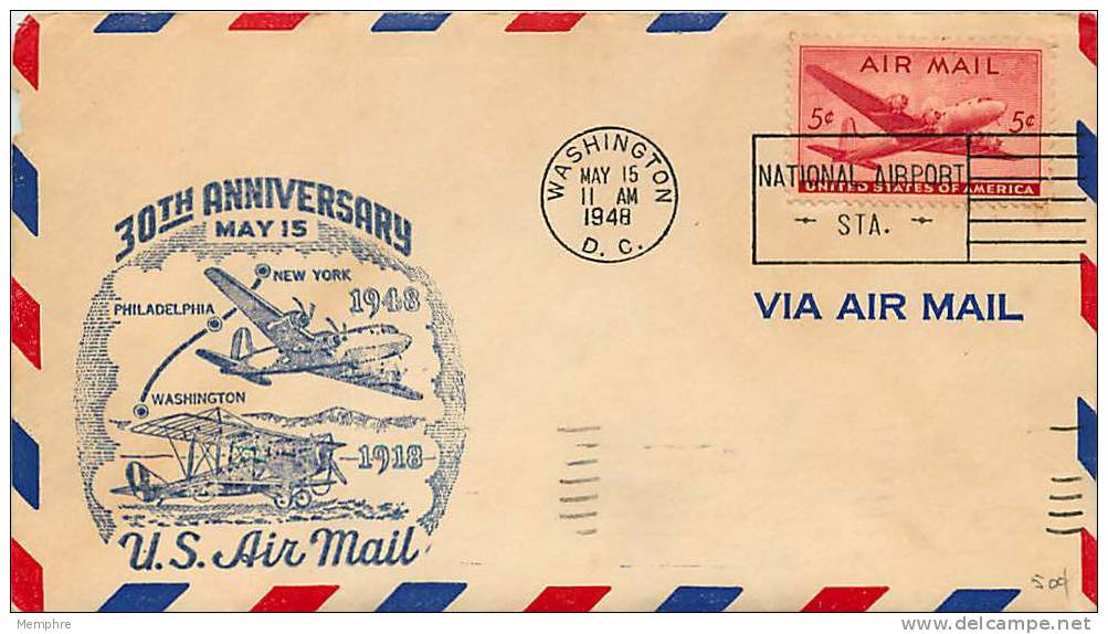 1948  30th Anniversary  US Air Mail  Sc C32 - 2c. 1941-1960 Covers