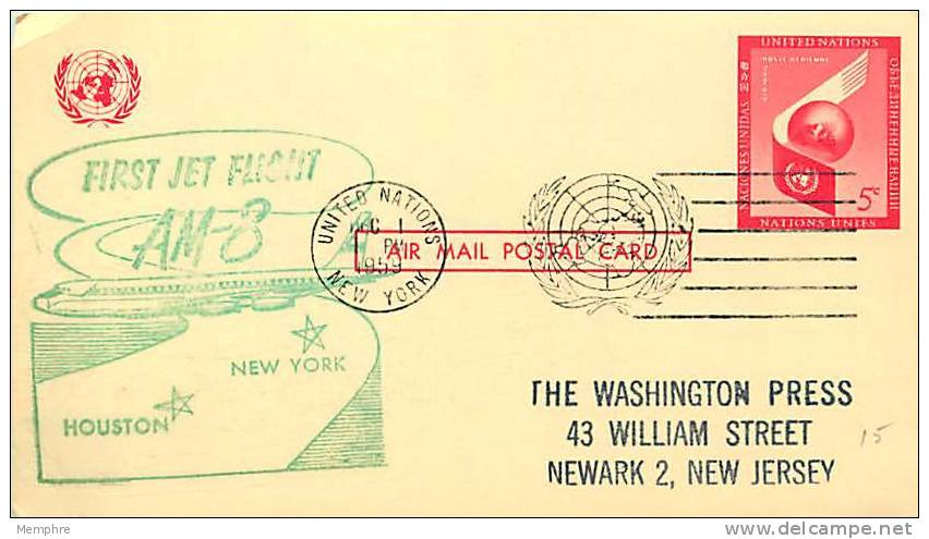 1959  American Airlines First Jet Flight New York - Houston  On UXC3  Postal Card - Airmail