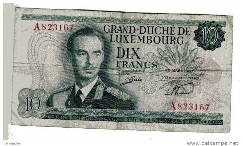 BILLET LUXEMBOURG - P.53 - 10 FRANCS - 1967 - GRAND DUC JEAN - PONT GRANDE DUCHESSE CHARLOTTE - VILLE - Lussemburgo