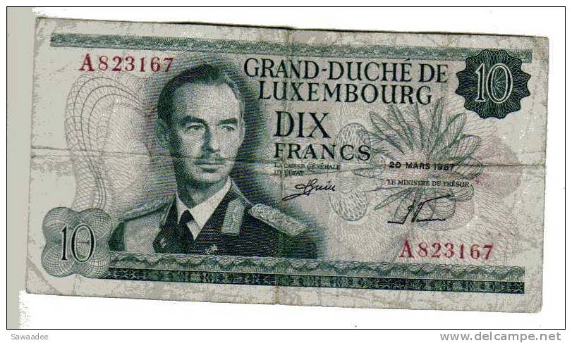 BILLET LUXEMBOURG - P.53 - 10 FRANCS - 1967 - GRAND DUC JEAN - PONT GRANDE DUCHESSE CHARLOTTE - VILLE - Luxembourg