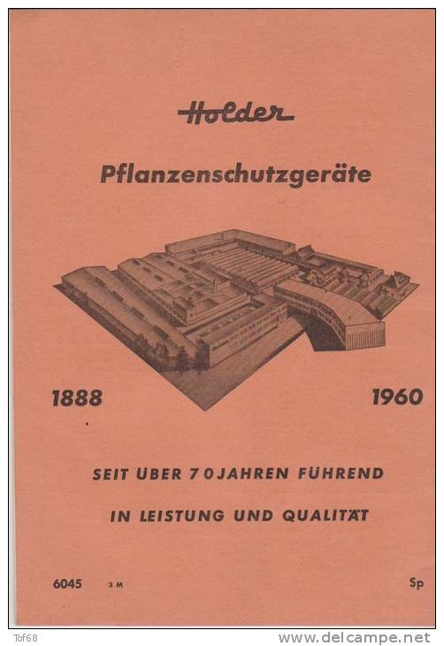 Holder Metzingen Württ 1961 Betriebsanleitung Rückensprügerät - Manuels De Réparation