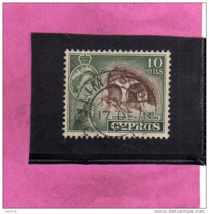 CYPRUS - CIPRUS - CIPRO GREAT BRITAIN 1955 QUEEN ELISABETH II COPPER PYRITES MINE - REGINA ELISABETTA MINIERA RAME USED - Zypern (...-1960)