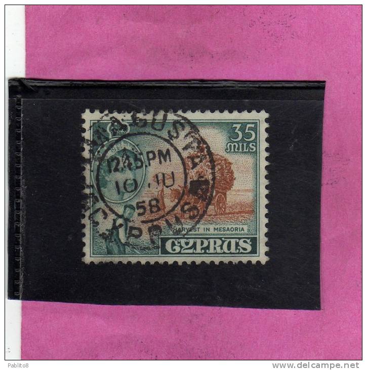 CYPRUS - CIPRUS - CIPRO GREAT BRITAIN 1955 QUEEN ELISABETH II HARVEST IN MESAORIA - REGINA ELISABETTA VENDEMMIA USED - Cyprus (...-1960)