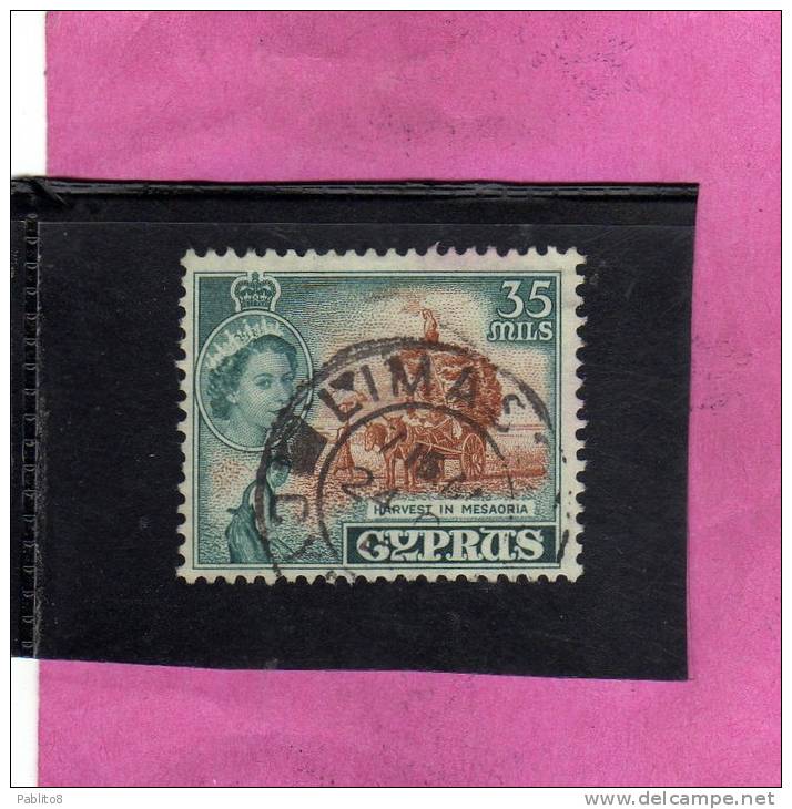 CYPRUS - CIPRUS - CIPRO GREAT BRITAIN 1955 QUEEN ELISABETH II HARVEST IN MESAORIA - REGINA ELISABETTA VENDEMMIA USED - Zypern (...-1960)