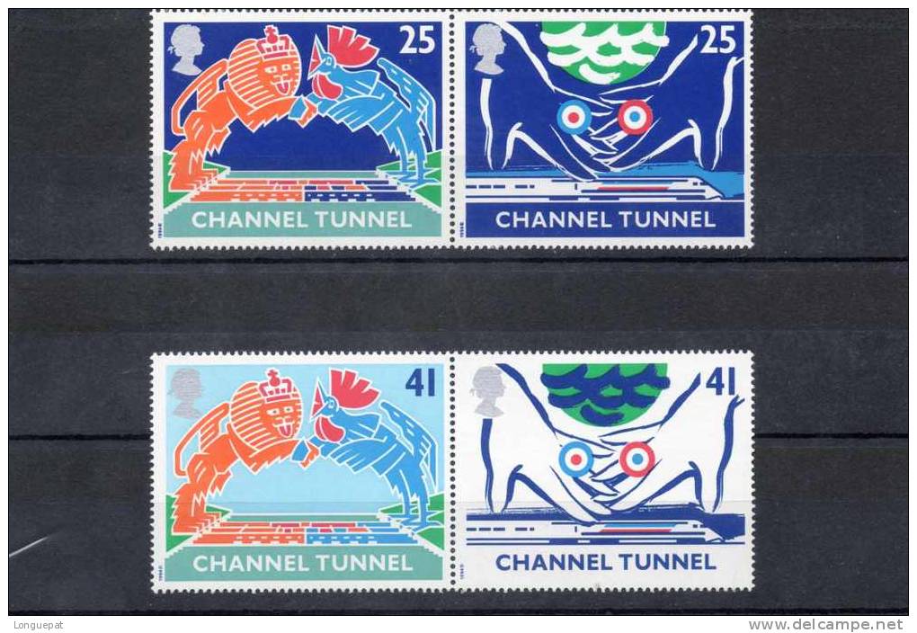 GRANDE-BRETAGNE :Inauguration Du Tunnel Sous La Manche : Lion Britannique Et Coq Gaulois, Se Serrant La Main - Unused Stamps