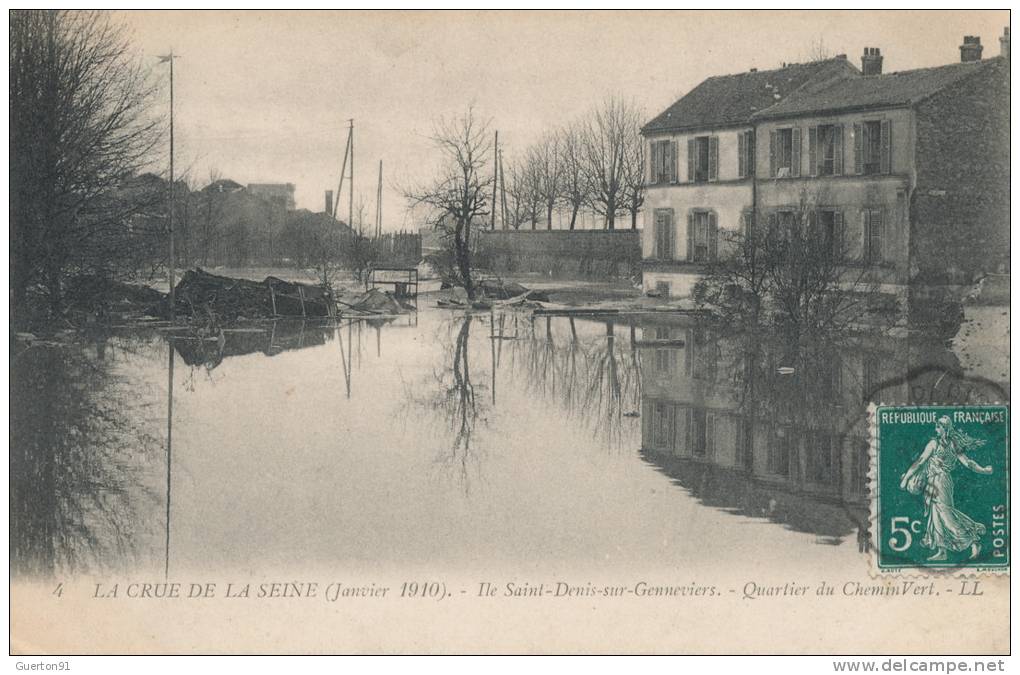 ( CPA 93 )  ILE-SAINT-DENIS  /  Quartier Du Chemin De Fer - La Crue De La Seine - Janvier 1910 - - L'Ile Saint Denis