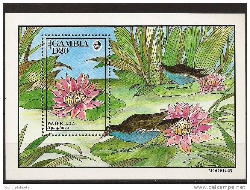 Gambie Gambia 1992 N° BF 147 ** Fleurs, Nymphaea, Oiseau, Etang - Gambie (1965-...)
