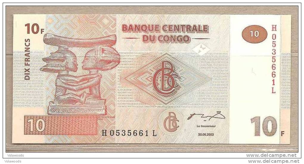 Congo - Banconota Non Circolata Da 10 Franchi - 2003 - Democratische Republiek Congo & Zaire