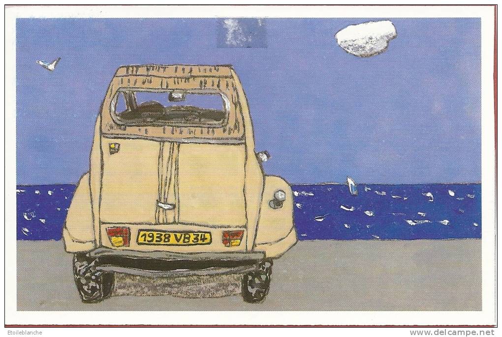 France, Carte Postale Voiture 2 CV Citroen - Timbre La Poste 2002 / Immatriculation 34 Hérault, Mer Méditerranée - Timbres (représentations)