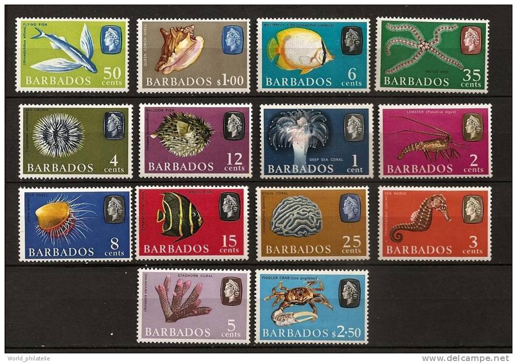 Barbade 1966 N° BF 79 / 82 * Elisabeth II, Fleur De Corail, Langouste, Hippocampe, Oursin, Poisson-papillon, Etoile - Barbados (1966-...)