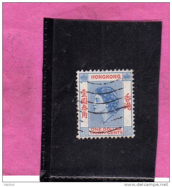 HONG KONG 1954 QUEEN ELIZABETH II REGINA ELISABETTA 1.30€ DOLLAR USATO USED OBLITERE' - Usati