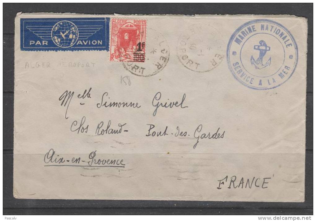 Lettre De 1940 Vers La France Cachet Marine Nationale Service à La Mer - Brieven En Documenten