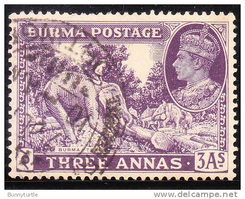 Burma 1938-40 King George VI Elephant Moving Teak Log Used - Birmanie (...-1947)
