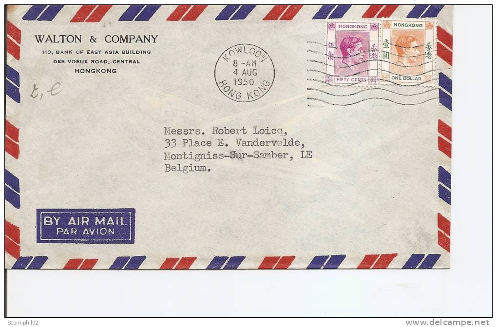 Hong-Kong ( Lettre Par Avion De 1950 Vers La Belgique à Voir) - Briefe U. Dokumente