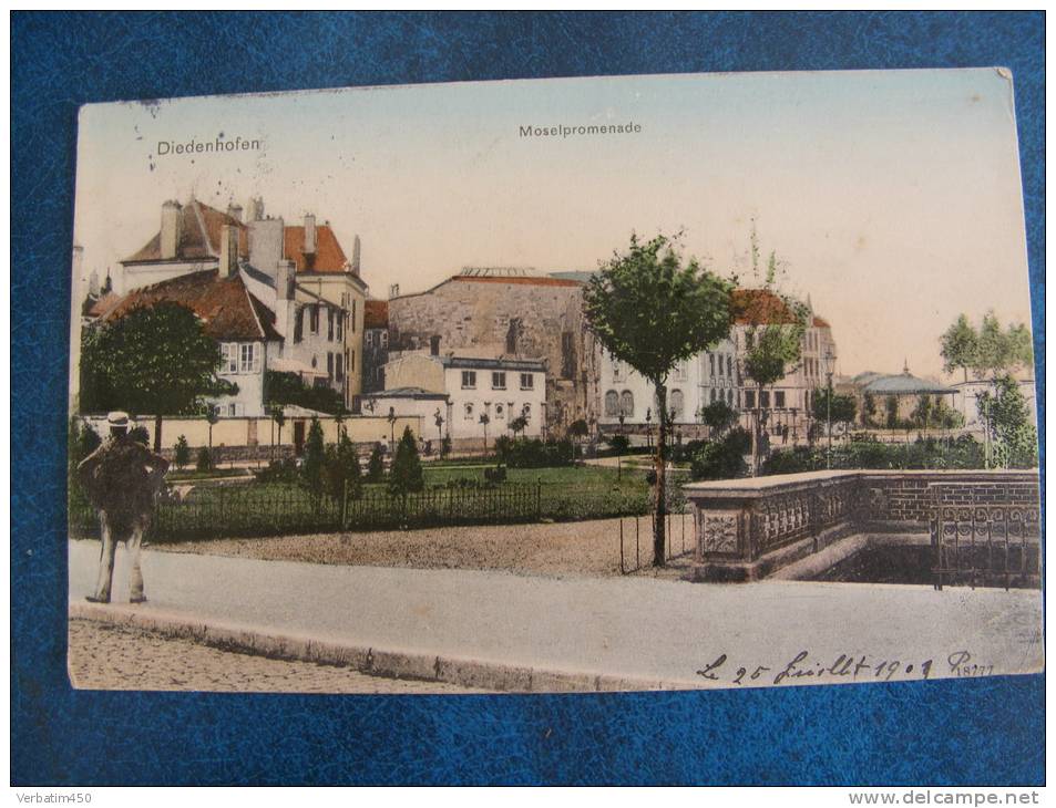 CPA...DIEDENHOFEN..THIONVILLE.MOSELPROMENADE..1908 ..PETITE  CORNE EN BAS.   ADRESSEE A VILLEGONGIS PAR LEVROUX - Thionville