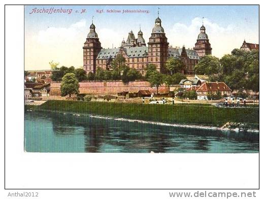 Litho Aschaffenburg Kgl. Schloss Johannisburg Mit Häuser Um 1910 - Aschaffenburg
