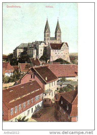 Litho Quedlinburg Wohnhäuser Mit Schloß 22.10.1908 Nach Hetzles Bei Heiningen - Quedlinburg