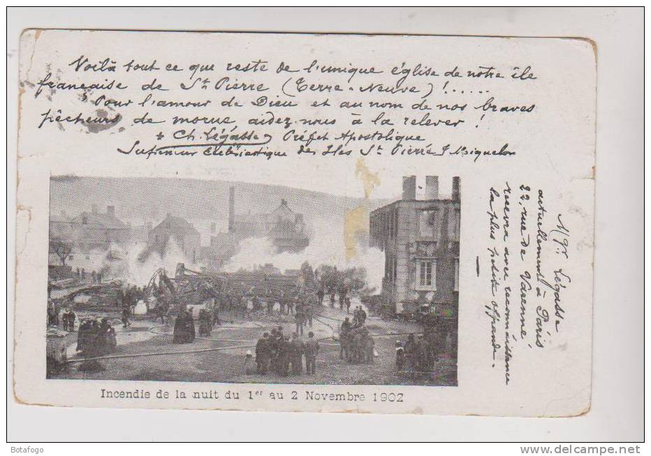 CPA ST PIERRE, INCENDIE DU 1 AU 2 NOVEMBRE 1902 !! - Saint-Pierre-et-Miquelon