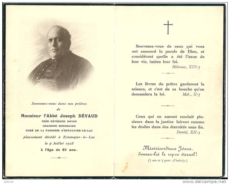 Image-souvenir De Monsieur L'Abbé Joseph DEVAUD, Estavayer-le-Lac - Devotieprenten